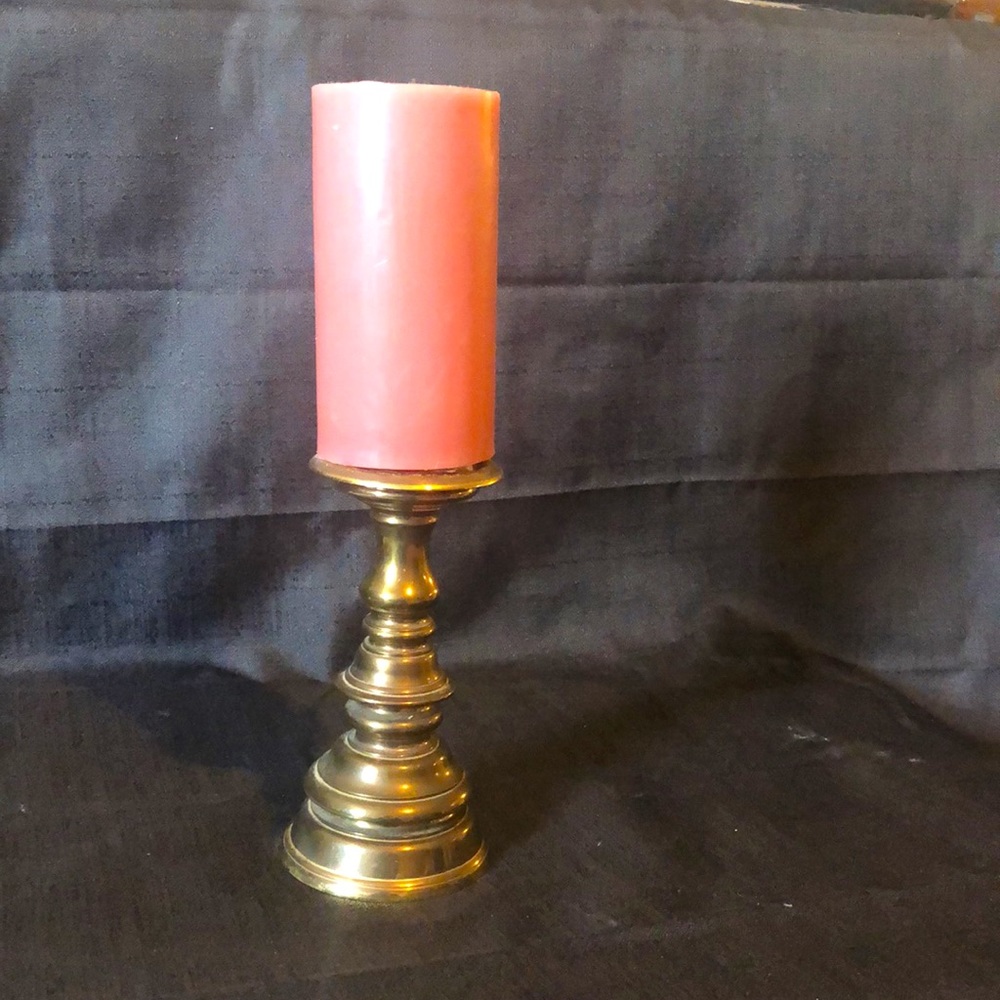 Baldwin brass large candle holder; vintage pillar candle 8” high